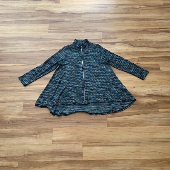 Comfy USA Top Womens Size Medium Blue Multicolor Marled Knit Full Zip Tunic Top - Picture 2 of 8